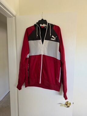 Puma Men’s Red Black White Colorblock Windbreaker with Hood